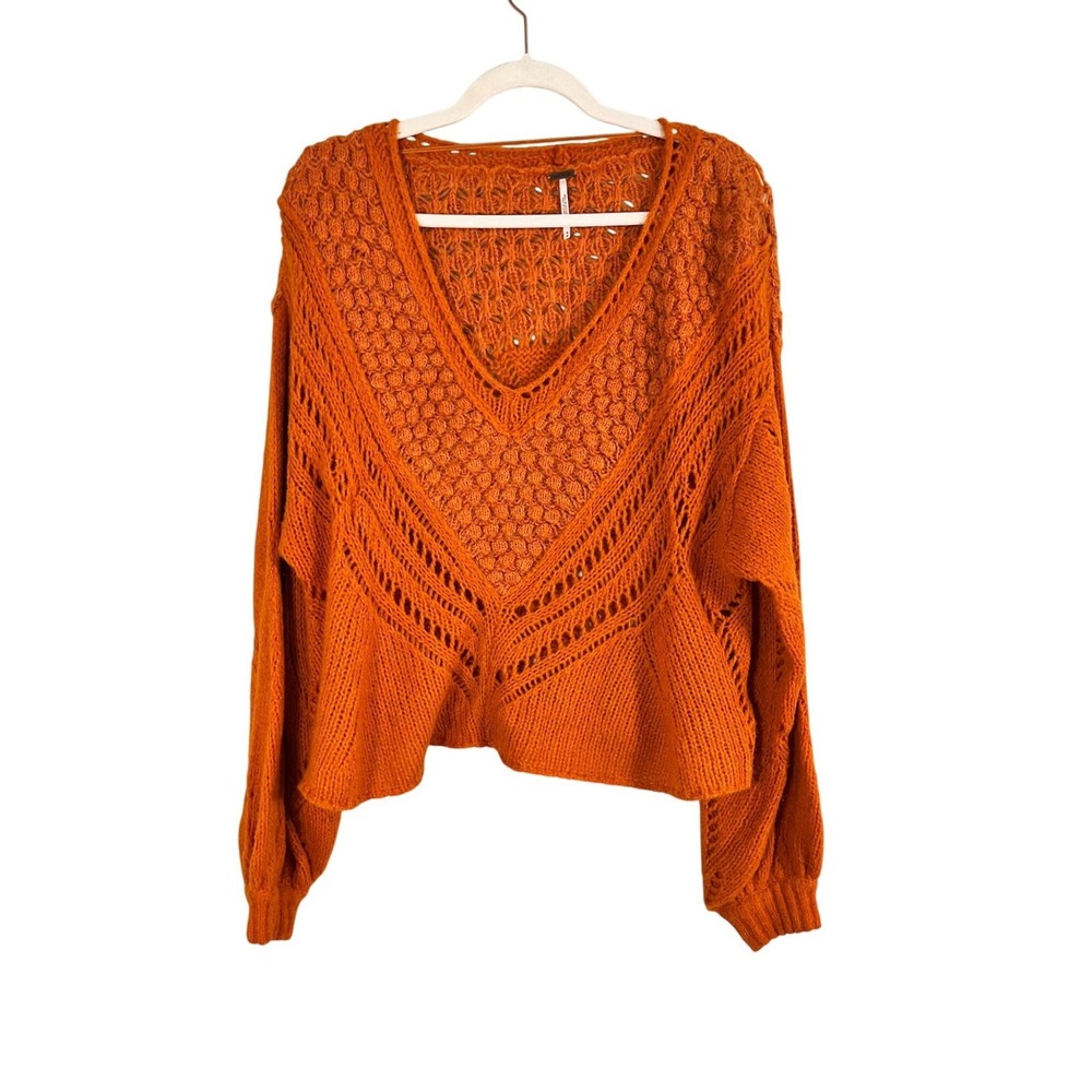 Free People Snowball Knit Sweater Orange M Boho Indie Folk Chunky Preppy Slouchy